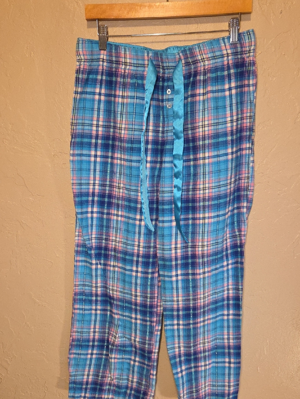 SO Womens Plaid Pajama Bottoms in Blue and Pink Size L